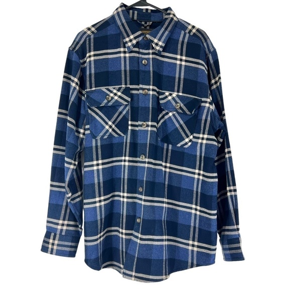 OUTDOOR Life Mens Blue Black & Cream Plaid Button Front Heavy Shacket Size Large - Picture 1 of 12